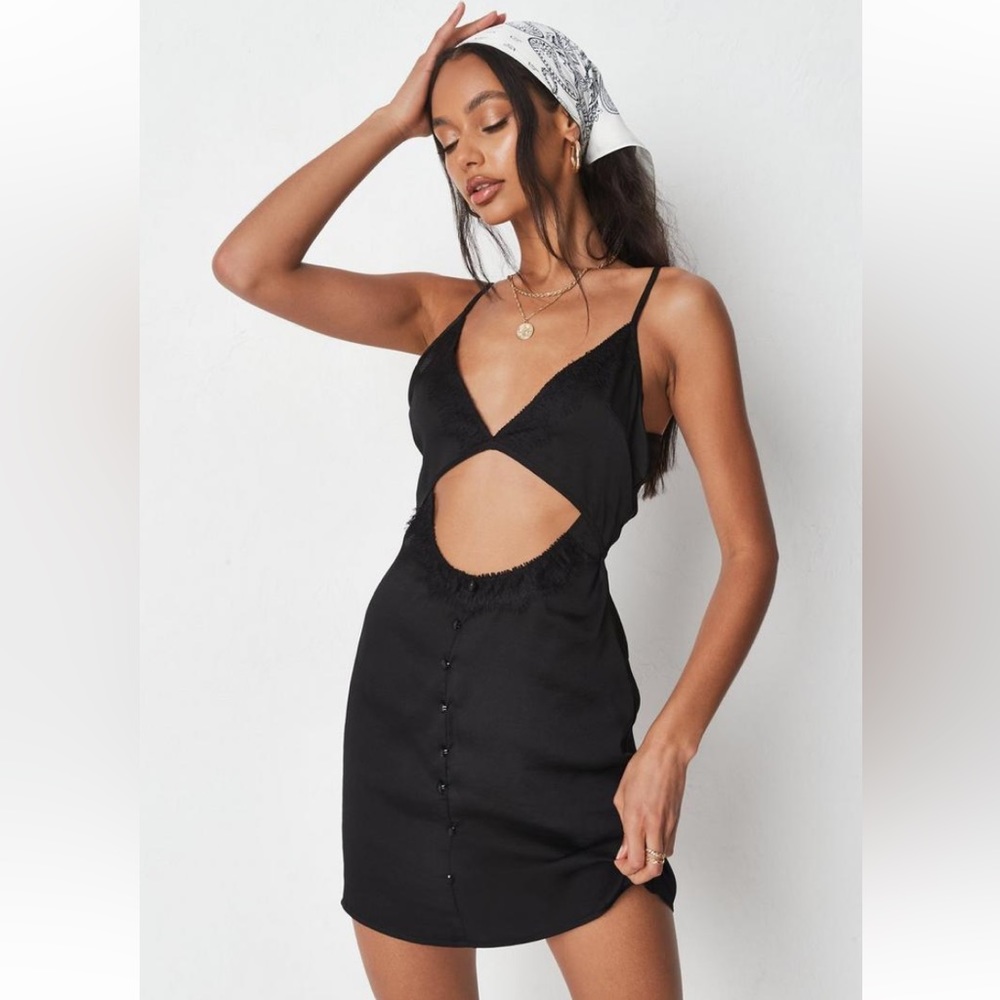 Missguided Black Satin Cut-out Dress